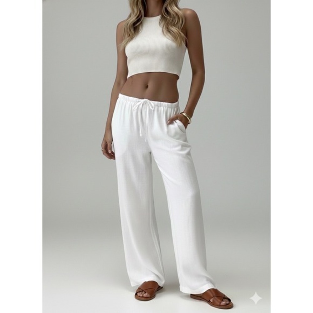Princess Polly Parlea Wide Leg Lounge Pants Drawstring Linen Blend Beach Vacay 2